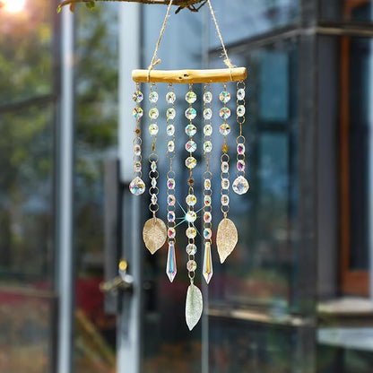 Crystal Suncatchers Window Crystals Hanging Suncatcher Colorful Glass Beads Chain Wind Chimes for Garden Outdoor Pendant Home Decor Gifts (Leaf)