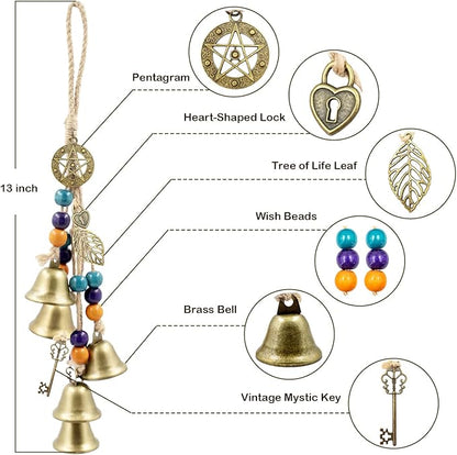 Witch Bells Protection for Door Knob, 13" Hanger Wind Chimes, Christmas Bells for Witchy Home Decor, Witchy Things Clear Negative Energy Witchcraft Supplies (Heath, Soul, Vitality)
