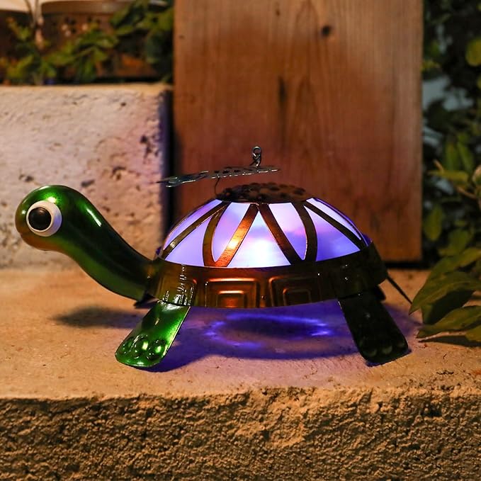 MUMTOP Solar Outdoor Lights Garden Decor, Color Changing Turtle Waterproof Solar Powered LED Light Metal Turtles Butterfly Yard Art Ornament for Patio Outside Lawn Backyard Balcony Decorations