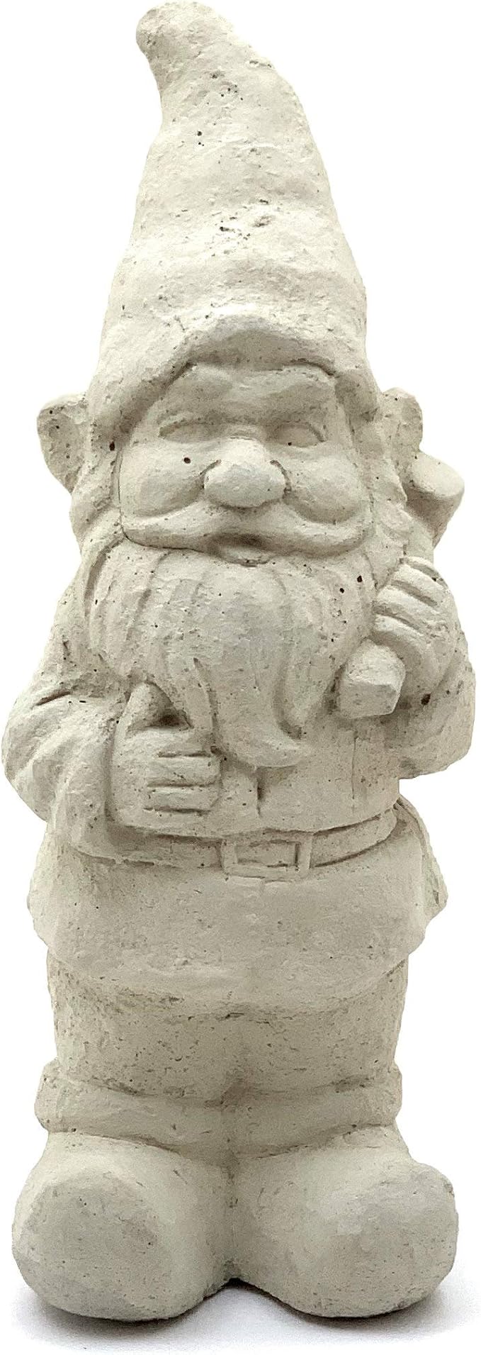 Garden Gnome with Mallet: Solid Durable Stone Statue with Vintage Texture. Sealed for Outdoors. Handcrafted USA. (Classic/White)