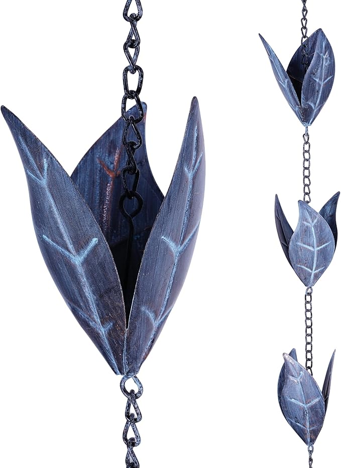 Rain Chain Decoration 8.5 FT., Rain Catcher Chain Gutter Downspout 102'' for House Eaves, Garden & Home, Leaf Shape Rain Chains
