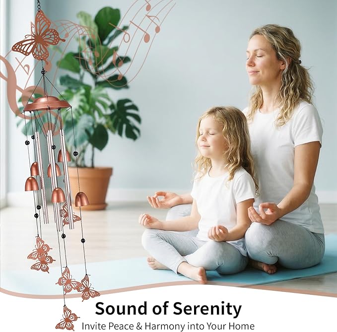 Butterfly Wind Chimes for Outside, Metal Aluminum Wind Chime, Memorial Gifts for Women Mom, Outdoor Garden Yard Decor