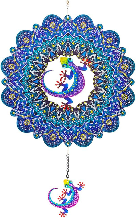 DREAMYSOUL Metal 12" Wind Spinner, Gecko Hanging Wind Spinner for Yard and Garden 3D Kinetic Wind Sculpture Indoor Outdoor Patio Decoration