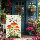 Hello Sunshine Garden Flag 12x18 inch Double-Sided Small Burlap mushrooms Yard Outside Lawn Rustic Farmhouse Flags Decorations