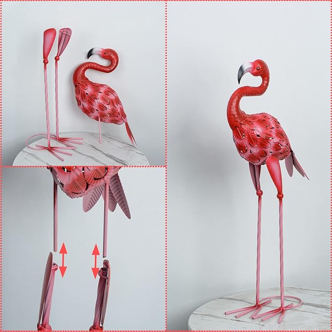 2Pcs Flamingo Outdoor Statues, Metal Flamingo Yard Art Decor for Garden Home Patio Yard Display