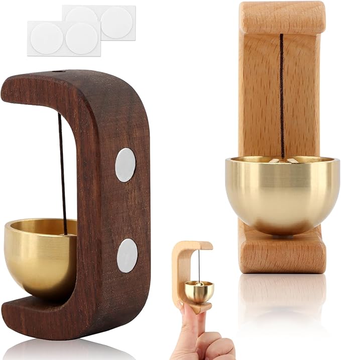 2Pcs Magnetic Shopkeepers Bell for Door Opening - Vintage Wooden Wind Chime Doorbell with Brass Bell, Wireless Adhesive Door Chime for Housewarming Gift Refrigerator Room Garden(Brown，Light)