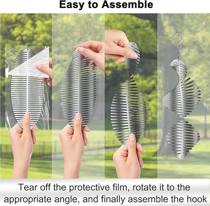 Bird Deterrents for Outside Patio, Bird Scare Devices Set Highly Reflective 3D Wind Spinners Outdoor Garden Decor, Bird Reflectors to Keep Birds Away Window Roof Yard Orchards Deck 12 Discs 4 Pcs