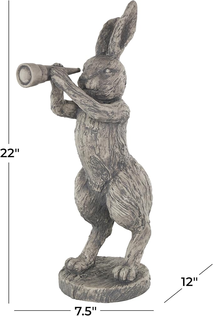 Deco 79 Polystone Rabbit Textured Sculpture with Telescope, 8" x 12" x 22", Gray