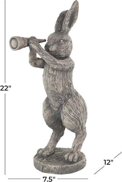 Deco 79 Polystone Rabbit Textured Sculpture with Telescope, 8" x 12" x 22", Gray