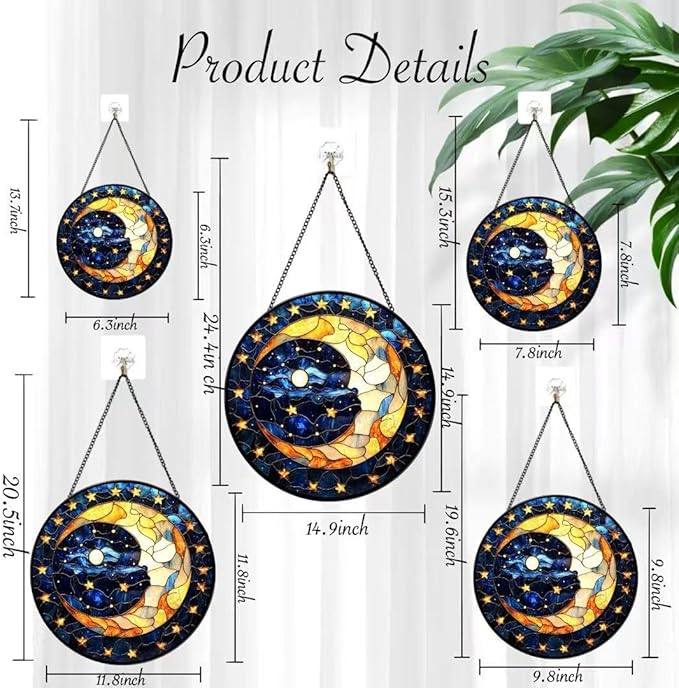 Funoasis Stained Glass Window Hanging 6.3 Inches Suncatcher - A Corner of The Starry Sky and Yellow Pentagram Ornaments Sun Catcher Home Decor Women Birthday