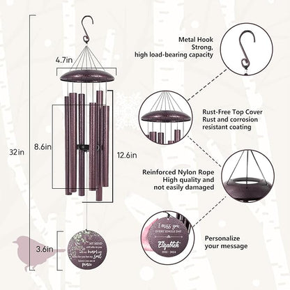 ASTARIN Sympathy Gifts for Loss of Lover, 32 inch Memorial Wind Chimes Personalized Outside, Windchimes in Memory of a Loved One, Bereavement Gifts for Loss of Child, Produced in USA
