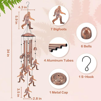 Bigfoot Wind Chimes Outdoor Big Foot Sasquatch Gifts for Men Women Mom Dad Birthday Unique Gardening Gifts Metal WindChimes for Outside/Indoors, Lawn, Patio, Home, Yard Decor, Garden Decorations