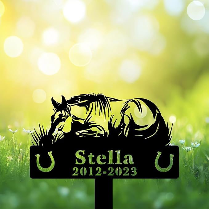 Custom Horse Memorial Garden Stake, Poney Lying Down on Grass Grave Marker, in Loving Memory Horses Sign, Custom Poneies Loss Sculpture Remembrance Plaque.