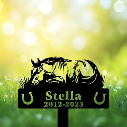 Custom Horse Memorial Garden Stake, Poney Lying Down on Grass Grave Marker, in Loving Memory Horses Sign, Custom Poneies Loss Sculpture Remembrance Plaque.