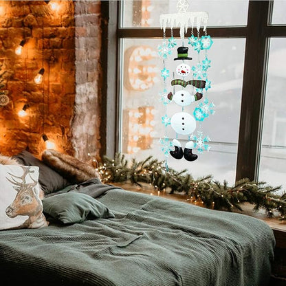 Juegoal Christmas Snowman Wind Chimes with Metal Snowflake, Large for Kids, Xmas Holiday Party Indoor Outdoor Hanging Decoration, 33 Inch