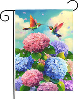 Spring Hummingbird Hydrangea Garden Flag Summer Floral Bird Outdoor Yard Flags Double Sided Flower House Banner Colorful Bloom Patio Lawn Porch Yard Seasonal Nature Home Decor 12x18 Inch