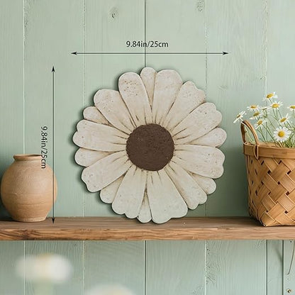 Landoraloria Cement Flower Stepping Stone 10” Daisy Garden Path Stone for Yard & Walkway Handcrafted Non-Slip Outdoor Patio Decor Weather-Resistant Cement Stone (White)