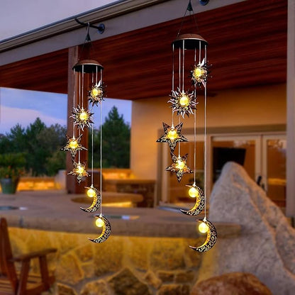 Solar Wind Chimes for Outdoor Lights Sun Moon Star for Women Mom Wife Hanging Decor Outdoor Sympathy Wind Chimes for Garden Patio Balcony Birthday Womens Gifts