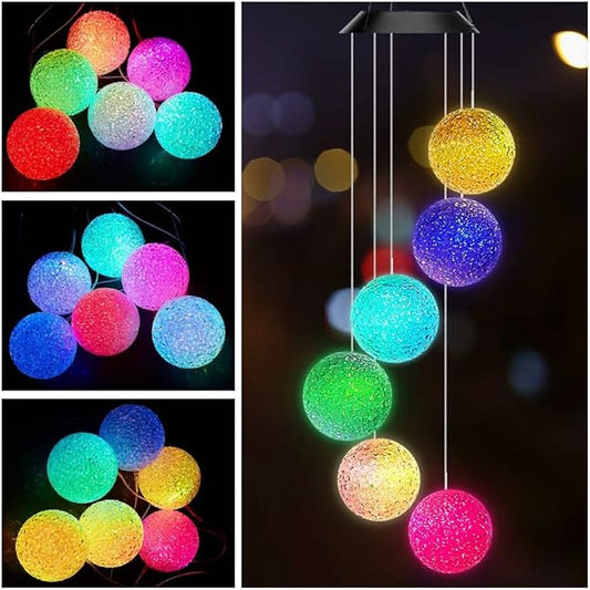 AceList Color Changing Solar Power Wind Chime Crystal Ball Wind Chime Wind Mobile Portable Waterproof Outdoor Windchime Light for Patio Yard Garden Home