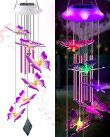 Lightalent Solar Butterfly Wind Chimes, Gifts for Mom Women, Glowing Top Changing Colors LED Wind Chime for Outside with 4 Iron Tubes, Outdoor Decor Mobile for Garden Yard (Purple)