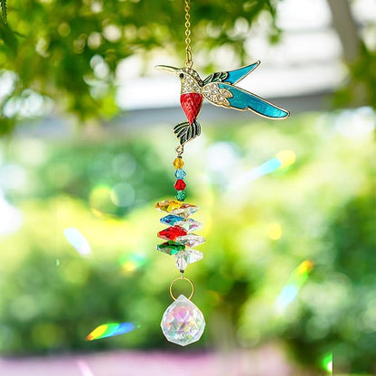 H&D HYALINE & DORA Sparkling Rhinestones Hummingbird Sun Catcher with Crystal Hanging Ornament Rainbow Prisms for Windows Home Garden Party Decor