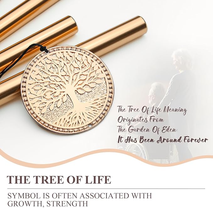 Memorial Wind Chimes for Loss of Loved One, Sympathy Wind Chimes with Tree of Life, Remembrance in Memory of Mom Dad, Bereavement and Condolence Memorial Gifts(Rose Gold)