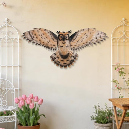 JJALIGHTS 37" Large Metal Owl Wall Art Outdoor Indoor Decor - Flying Owl Wall Hangings for Garden Patio Home Bedroom Office Decoration