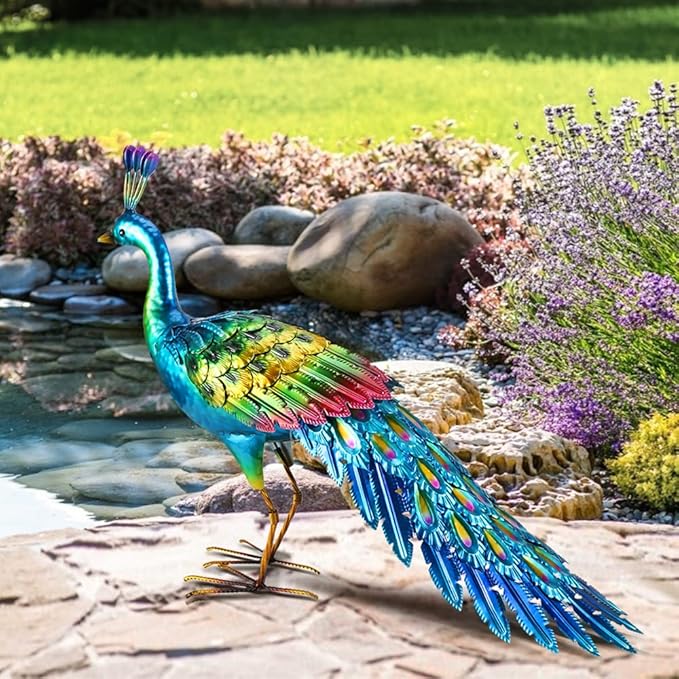 chisheen Metal Peacock Statue Garden Decor Yard Art Sculpture Outdoor Decoration for Lawn,Patio,Backyard,Housewarming Birthday Gifts for Women,Mom,Grandma