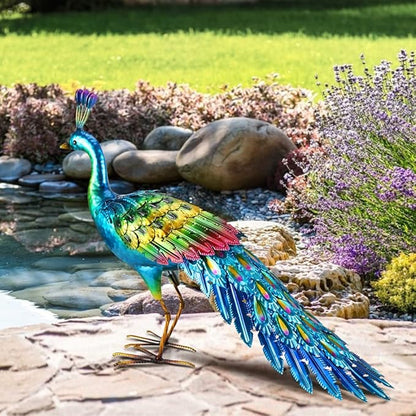 chisheen Metal Peacock Statue Garden Decor Yard Art Sculpture Outdoor Decoration for Lawn,Patio,Backyard,Housewarming Birthday Gifts for Women,Mom,Grandma