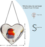 Heart Shaped Robin Bird Stained Glass Window Hanging, 9.8'' Sun Catcher Decor with Chain, Suncatchers Indoor Window Glass Gifts for Mom Wife Birds Lovers (Bird)