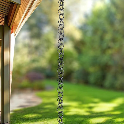 Black Rain Chains for Outside, Metal Double Loop Rain Gutter Chains 6ft 8.5ft 12ft, Gutter Chain Downspout, Garden Porch Rain Catcher Chain(3.0m/9.8 ft)