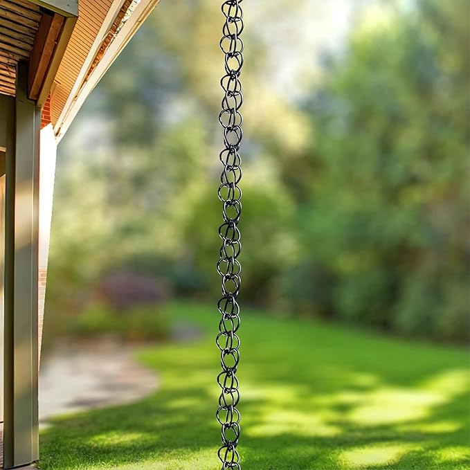 Black Rain Chains for Outside, Metal Double Loop Rain Gutter Chains 6ft 8.5ft 12ft, Gutter Chain Downspout, Garden Porch Rain Catcher Chain(4.5m/14.7ft)