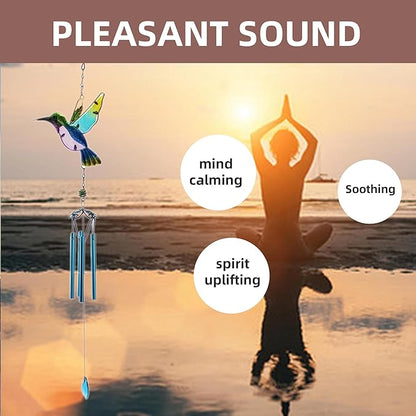 Wind Chimes Hummingbird, Garden Wind Chime for Home, Party, Festival Decor, Glass Garden Patio Yard Porch Decoration Indoor/Outside, Lifelike Hummingbird Deep Tone Style