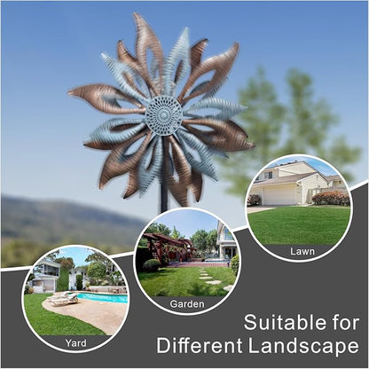 Outdoor Wind Spinner with Garden Stake 62.99" Metal Two-Way Wind Sculptures Solar Color Changing Lights Large Windmills for Garden,Patio,Yard,Lawn Decor Gifts Blade