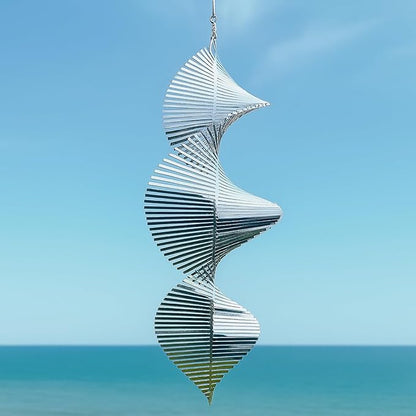 3D Stainless Steel Wind Spinner – 11.8" Hanging Garden Wind Spinner for Outdoor & Indoor Decor | Kinetic Metal Yard Art for Patio, Balcony, Porch or Living Room - Easy Installation (Spiral)