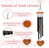 Sister Gifts Wind Chimes for Outside - Metal Windchime with Wooden Heart Pendant, Greeting Card & Black Gift Box - Birthday for Sister from Sister, Garden Patio Hanging Decor