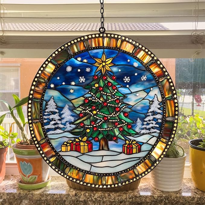 Fantasy Dragon and Books Acrylic Suncatcher Stained Glass Effect Window Car Hanging Christmas Ornament Indoor Outdoor Decor Garden Sun Catcher Panel for Book Lover for Women Mom Grandma