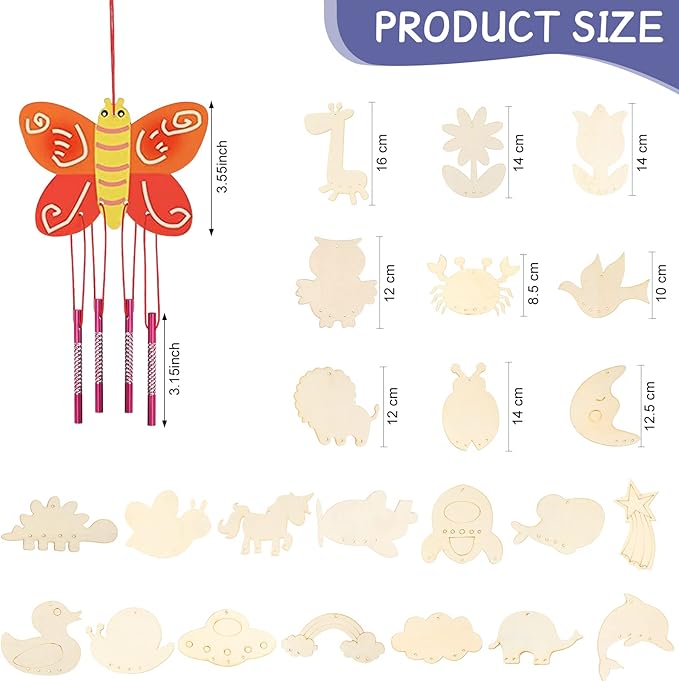 Tuanse 24 Pcs Wind Chime Kit for Kids DIY Wooden Animal Fruit Wind Chimes Crafts for Outside Spring Girls Boys Christmas Home Classroom Activity Garden Summer Decoration,Party Gift(Lovely)