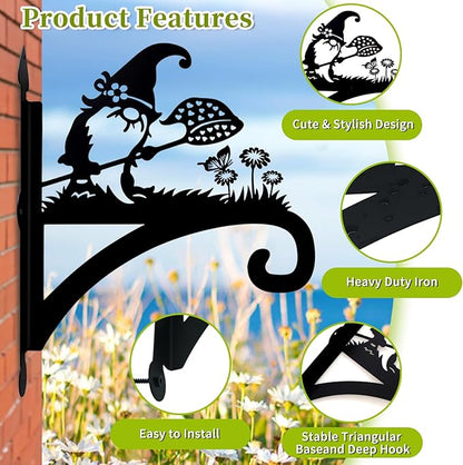 Plant Hangers Outdoor Heavy Duty Iron Decorative Gnome Silhouette Pot Hangers for Plants 11 inch Hanging Plant Bracket Wall Plant Hanger for Bird Feeder Flower Pot Lantern Wind Chimes