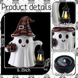 Suzile 2 Pack Halloween Outdoor Decoration 9.5 Inch Spooky Ghost Statues with Solar Lantern Light Pumpkin for Garden Halloween Figurine Cute Resin Ghost for Lawn Patio Party Indoor Home Decor Gift