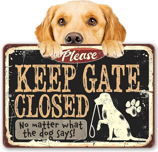 Lone Star Art Garden Stake Metal Signs - Durable Metal Sign - Use Indoor/Outdoor - Great Entryway and Fence Warning Sign and Gift for Dog Owners (12" x 18", Keep Gate Closed Dog)