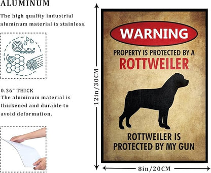 EMOHAT Warning Rottweiler Vintage Retro Metal Sign Wall Art Decor Aluminum Anti-Rust Warning Signs Outdoor Use Entryway Decor Plaque for Home Restaurant Businesses 8x12 Inches