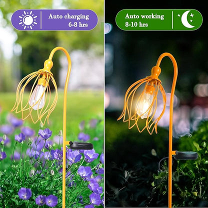 Solar Lights Outdoor Decorative Solar Wire Metal Flower Yard Stake Decorative Path Light for Walkway Pathway Lawn Patio Yard Decorations Yellow 2 Pack