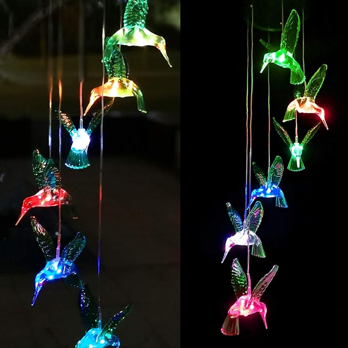 SIX FOXES Wind Chime, Solar Hummingbird Wind Chimes Outdoor/Indoor,Birthday Gifts for Mom Grandma,Mother Outdoor Decor,Yard Decorations,Memorial Wind Chimes,Mom's Best Gifts,
