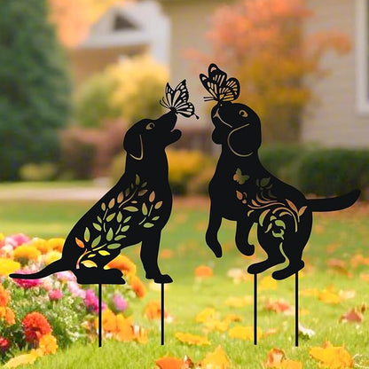 WONDER GARDEN Metal Dog Decor for Outside - 2 Pack Garden Stakes Decorative, Black Dog Silhouette Statues Lawn Ornaments Yard Patio Decor Women Men Mom Gifts