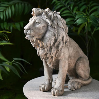 Garden Outdoor Statues Lion Statue – 20Inch Garden Decor Statue Antique Lion Stone with Long Hair Outdoor Indoor Figurine Gift Decoration for Home Décor Patio Yard 20 * 9.5 * 19.5 inch