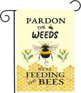 Summer Bee Garden Flag Pardon the Weeds We are Feeding the Bees Yard Sign Outdoor Decor No Mow Spring Flags for Outside 12x18 Double Sided
