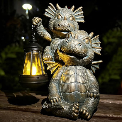 Solar Garden Outdoor Statues Lantern Figurines Light Decorations for Outdoor Patio Balcony Yard Lawn, Ideal Gifts for Mom Friends (Bronze -Dragon)