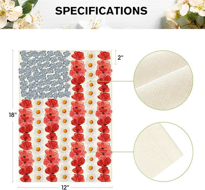 AVOIN colorlife Myosotis Poppy Memorial Day Garden Flag 12x18 Inch Double Sided Outside, Patriotic American Flag Yard Outdoor Decoration