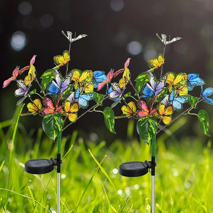 Solar Garden Lights Outdoor Waterproof Solar Lights 2 Pack with New Upgraded 40 LED 18 Butterfly Outdoor Lights for Yard Outside Garden Pathway Decor,Christmas Decorations Gifts for Women Mom
